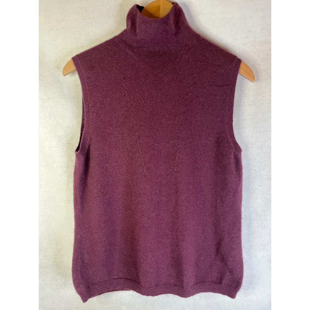 Linda Allard Ellen Tracy L 100% Cashmere Sweater Mock Neck Sleeveless Maroon - Picture 1 of 8